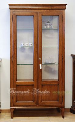 Louis Philippe style display cabinet handcrafted in solid walnut wood with 2 doors